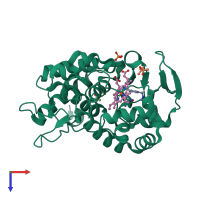 PDB entry 2rbt coloured by chain, top view.