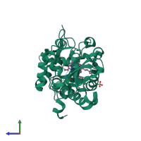 PDB entry 2rbx coloured by chain, side view.