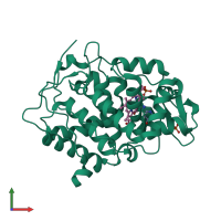 PDB entry 2rc0 coloured by chain, front view.