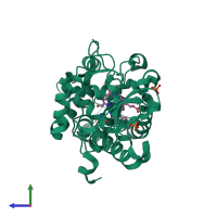 PDB entry 2rc0 coloured by chain, side view.