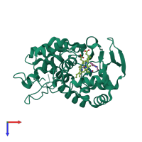 PDB entry 2rc1 coloured by chain, top view.