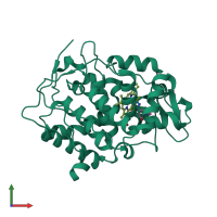 PDB entry 2rc2 coloured by chain, front view.