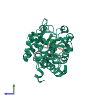 PDB entry 2rc2 coloured by chain, side view.