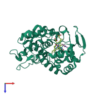 PDB entry 2rc2 coloured by chain, top view.