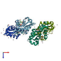 PDB entry 2rc3 coloured by chain, top view.