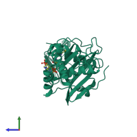 PDB entry 2rc4 coloured by chain, side view.