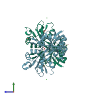 PDB entry 2rc7 coloured by chain, side view.