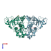 PDB entry 2rc7 coloured by chain, top view.