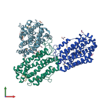 PDB entry 2rcc coloured by chain, front view.
