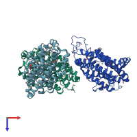 PDB entry 2rcc coloured by chain, top view.