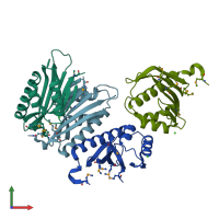 PDB entry 2rcd coloured by chain, front view.