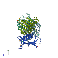 PDB entry 2rcd coloured by chain, side view.