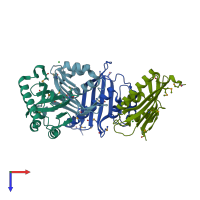 PDB entry 2rcd coloured by chain, top view.