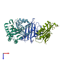 PDB entry 2rcd coloured by chain, top view.