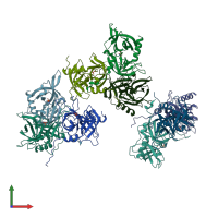 PDB entry 2rce coloured by chain, front view.