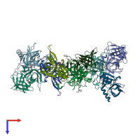 PDB entry 2rce coloured by chain, top view.