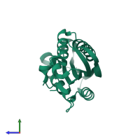 PDB entry 2rci coloured by chain, side view.