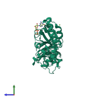 PDB entry 2rcn coloured by chain, side view.