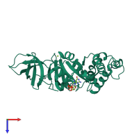 PDB entry 2rcn coloured by chain, top view.