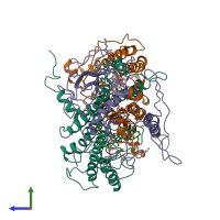 PDB entry 2rcr coloured by chain, side view.