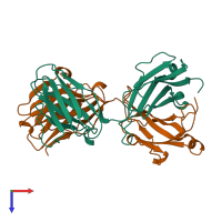 PDB entry 2rcs coloured by chain, top view.