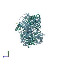 PDB entry 2rcu coloured by chain, side view.