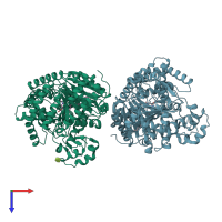 PDB entry 2rcu coloured by chain, top view.
