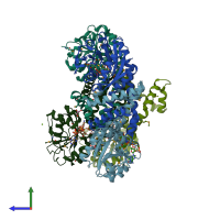 PDB entry 2rcy coloured by chain, side view.