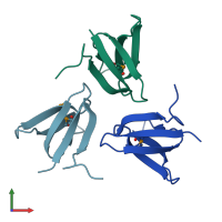 PDB entry 2rd1 coloured by chain, front view.