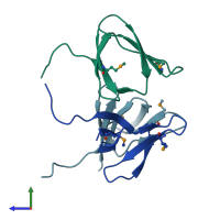 PDB entry 2rd1 coloured by chain, side view.