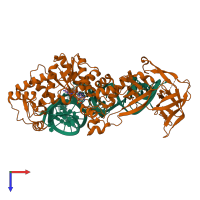 PDB entry 2rd2 coloured by chain, top view.