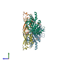 PDB entry 2rd5 coloured by chain, side view.