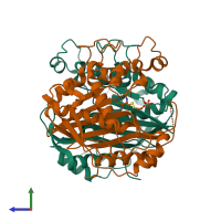 PDB entry 2rd8 coloured by chain, side view.