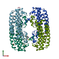 PDB entry 2rd9 coloured by chain, front view.