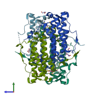 PDB entry 2rd9 coloured by chain, side view.