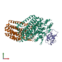 PDB entry 2rdb coloured by chain, front view.
