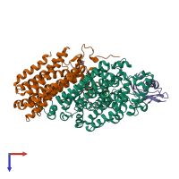 PDB entry 2rdb coloured by chain, top view.