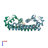 PDB entry 2rdc coloured by chain, top view.