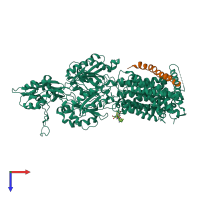 PDB entry 2rdd coloured by chain, top view.