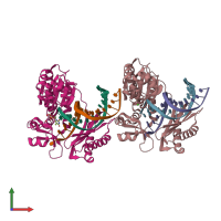 PDB entry 2rdj coloured by chain, front view.