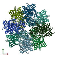 PDB entry 2rdx coloured by chain, front view.
