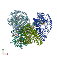 PDB entry 2rdz coloured by chain, front view.
