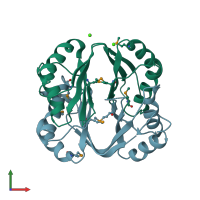PDB entry 2re1 coloured by chain, front view.