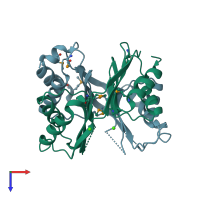 PDB entry 2re1 coloured by chain, top view.