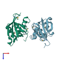 PDB entry 2re2 coloured by chain, top view.
