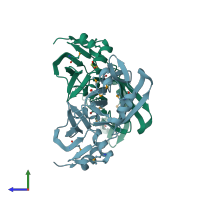 PDB entry 2re3 coloured by chain, side view.