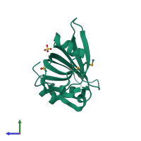 PDB entry 2re7 coloured by chain, side view.