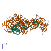 PDB entry 2re8 coloured by chain, top view.