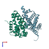 PDB entry 2rek coloured by chain, top view.