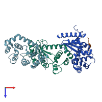 PDB entry 2rem coloured by chain, top view.